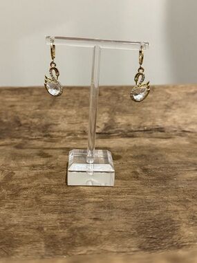 Gold Tone Swan Crystal Drop Earrings